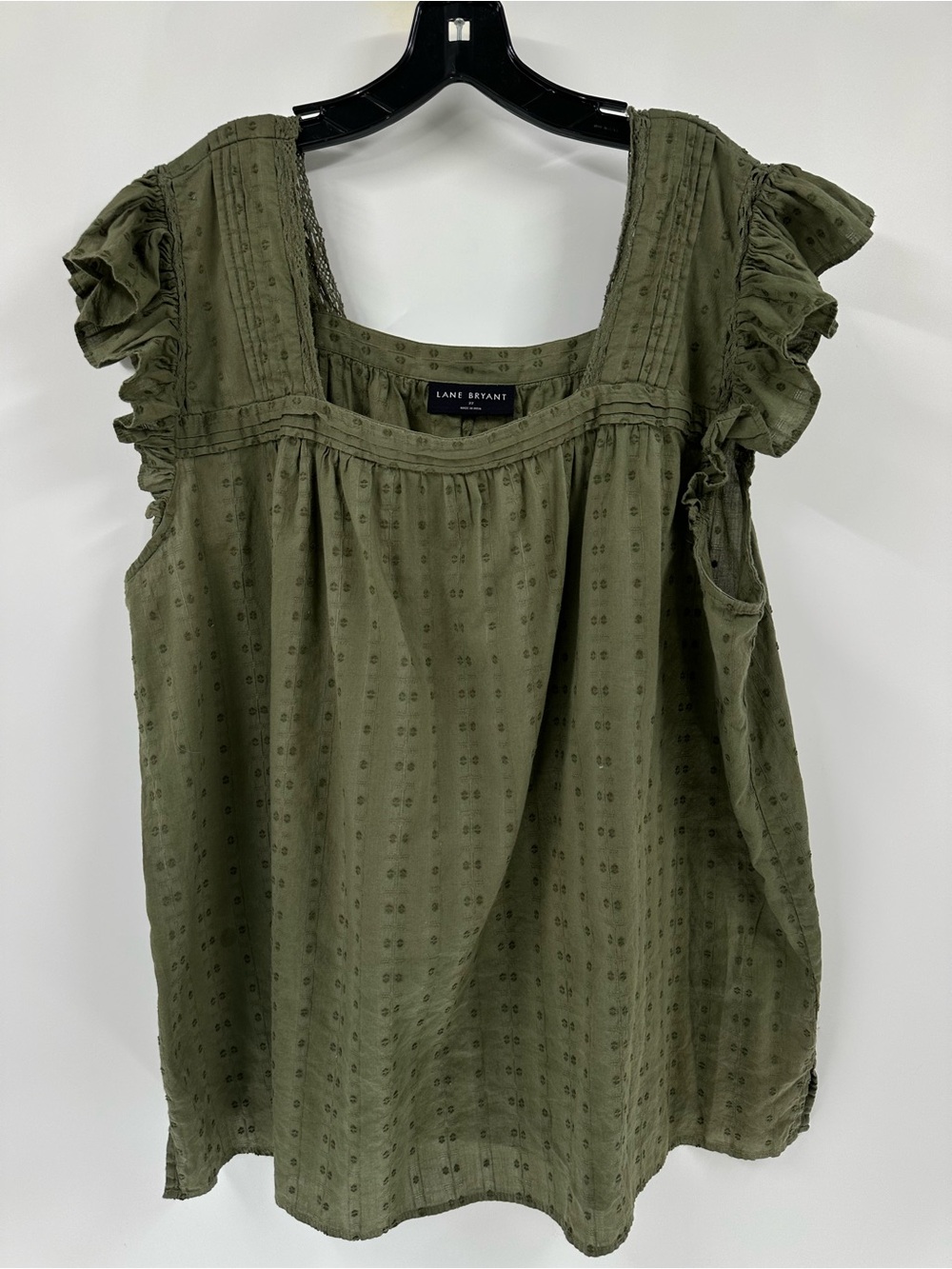 Lane Bryant Olive Green Ruffle Sleeve Square Neck Blouse
